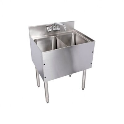 Glastender C-DSA-48 48″ 2-Compartment Underbar Sink w/ 2 Drainboards, Splash-Mount Faucet