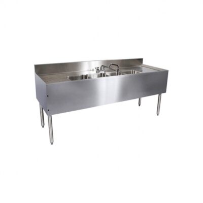 Glastender C-FSA-72 72″ 4-Compartment Underbar Sink w/ 2 Drainboards, Splash-Mount Faucet