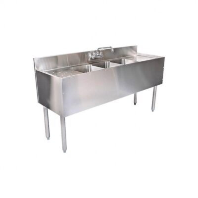 Glastender C-TSB-48L 48″ 3-Compartment Underbar Sink w/ 1 Right Drainboard, Deck-Mount Faucet