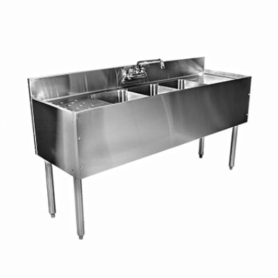 Glastender C-TSB-48R 48″ 3-Compartment Underbar Sink w/ 1 Left Drainboard, Deck-Mount Faucet